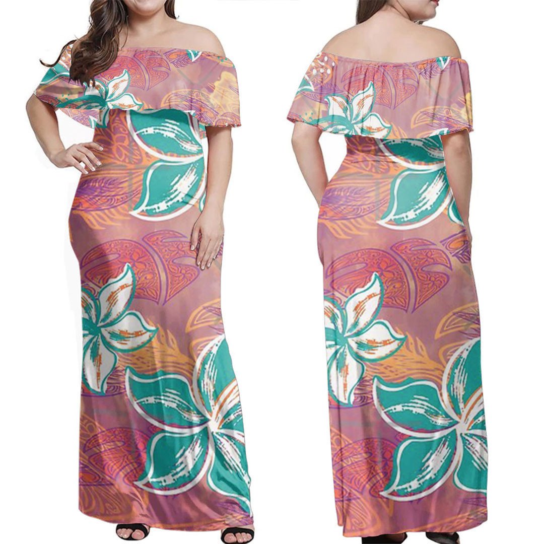 polynesian-dress-watercolor-hibiscus-jungle-print-off-shoulder-long-dress