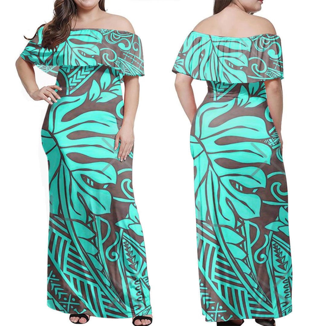 polynesian-dress-teal-polynesian-tropical-leaf-off-shoulder-long-dress