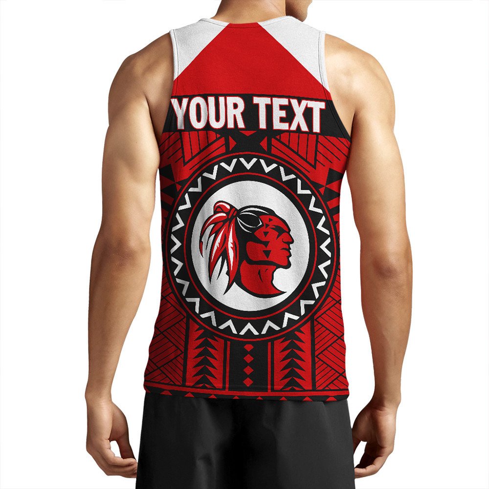 Red tank top back with 'YOUR TEXT' and circular logo graphic