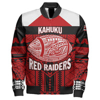 Wonder Print Shop Jacket - Personalized Hawaiian High Kahuku Red Raiders Football Sleeve Zip Bomber Jacket LT10 - Wonder Print Shop