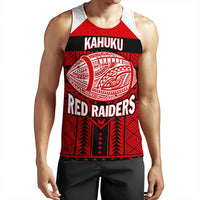 Red football tank top with Kahuku and Red Raiders graphic front print