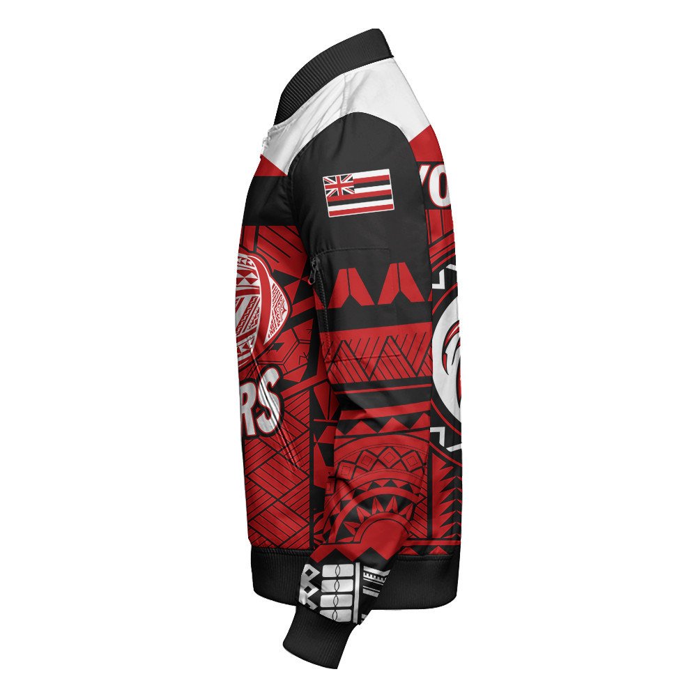 Wonder Print Shop Jacket - Personalized Hawaiian High Kahuku Red Raiders Football Sleeve Zip Bomber Jacket LT10 - Wonder Print Shop