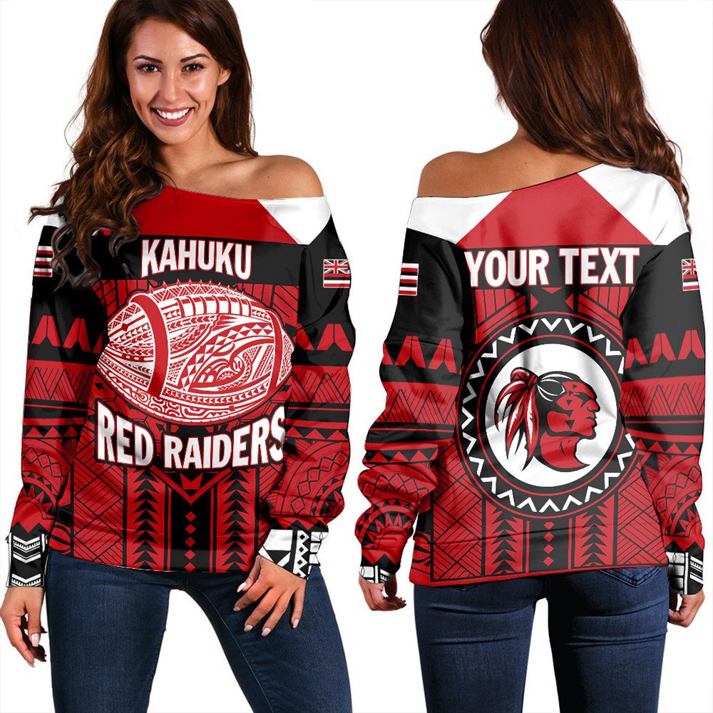 Wonder Print Shop Sweatshirt - Personalized Hawaiian High Kahuku Red Raiders Football Women Off Shoulder LT10 - Wonder Print Shop