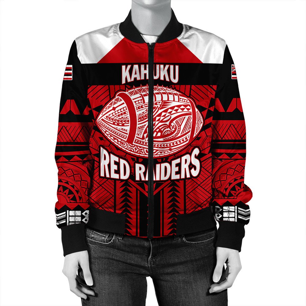 Wonder Print Shop Jacket - Personalized Hawaiian High Kahuku Red Raiders Football Bomber Jacket LT10 - Wonder Print Shop