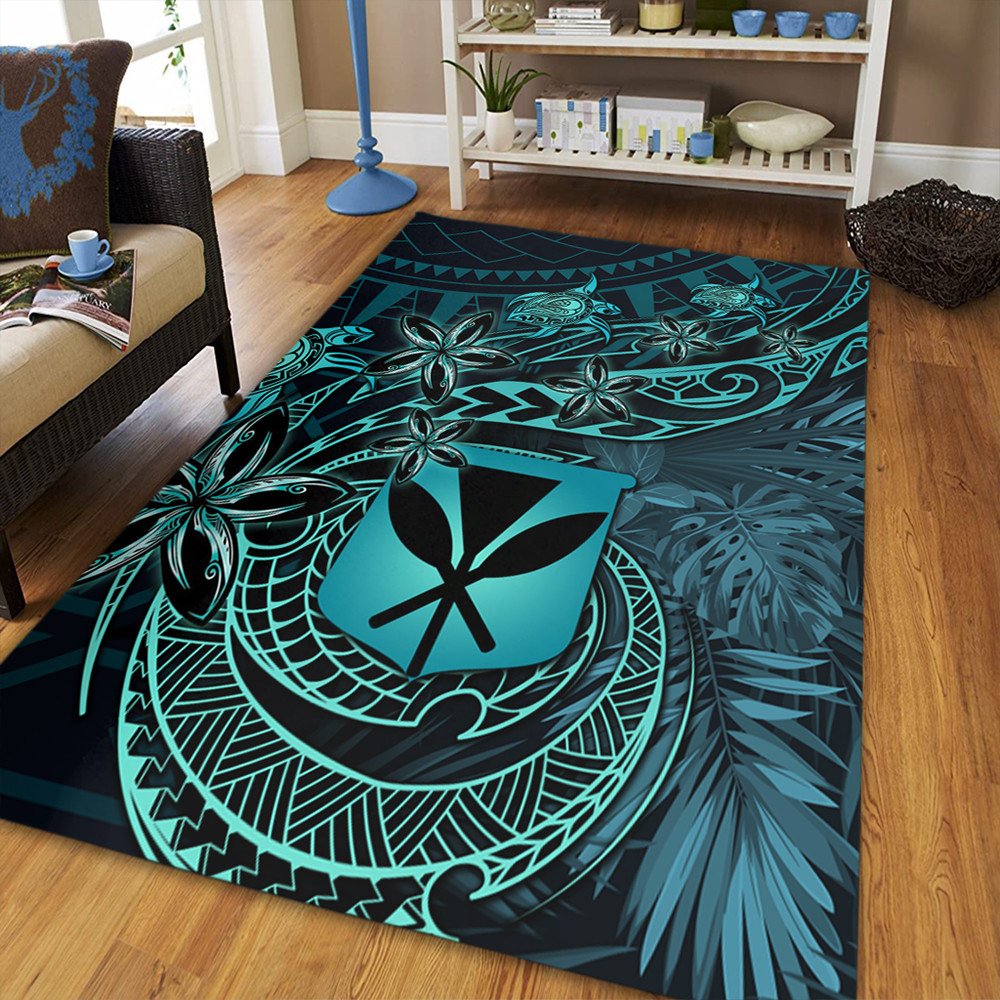 Wonder Print Shop Home Set - Hawaii Kanaka Maoli Turquoise Tiare Honu Area Rug LT10 - Wonder Print Shop