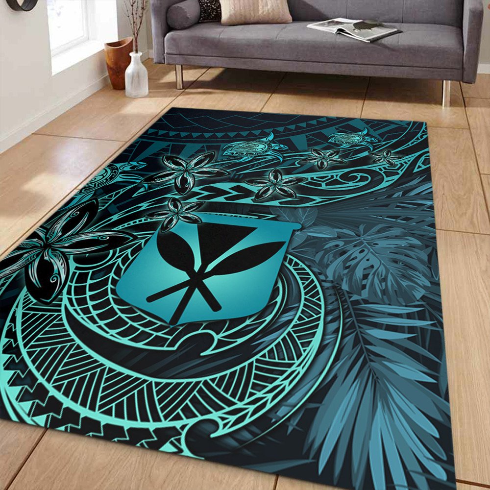 Wonder Print Shop Home Set - Hawaii Kanaka Maoli Turquoise Tiare Honu Area Rug LT10 - Wonder Print Shop