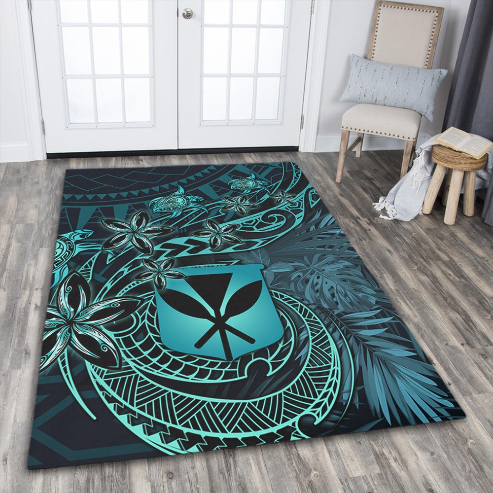 Wonder Print Shop Home Set - Hawaii Kanaka Maoli Turquoise Tiare Honu Area Rug LT10 - Wonder Print Shop