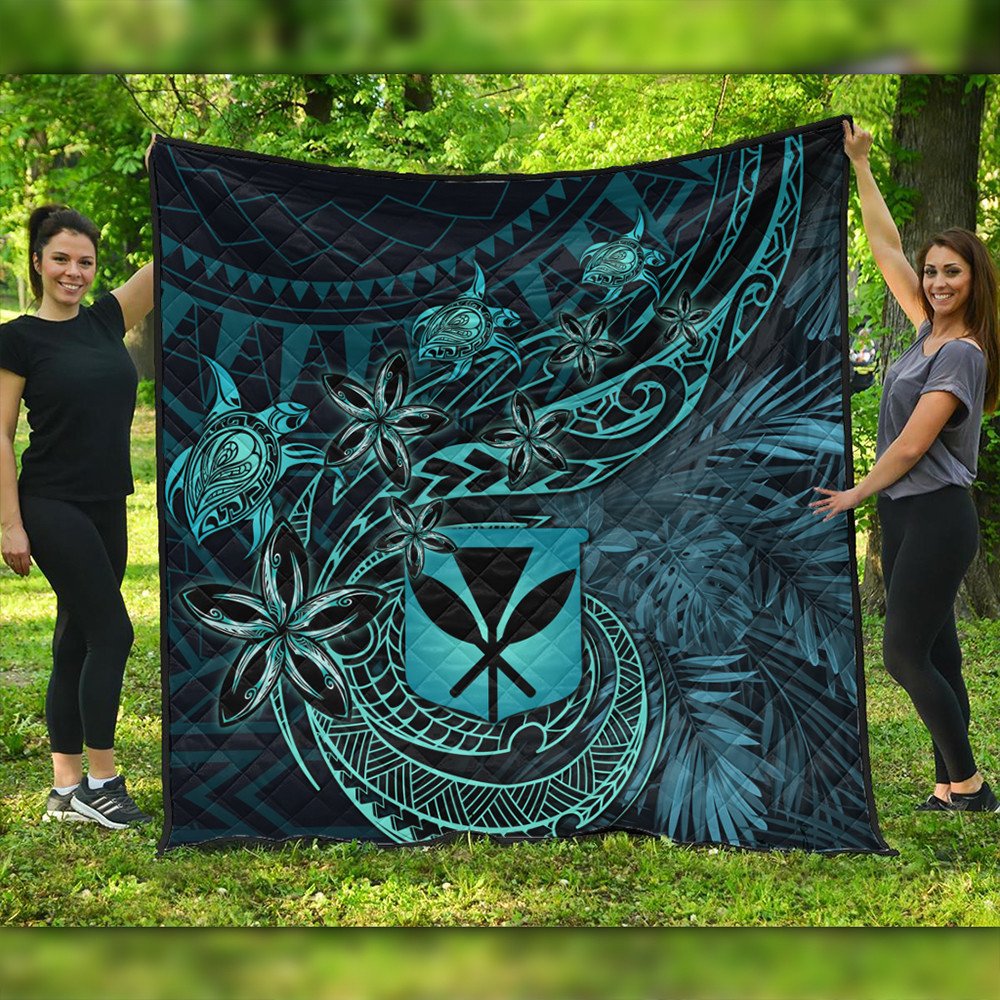 Wonder Print Shop Home Set - Hawaii Kanaka Maoli Turquoise Tiare Honu Quilt LT10 - Wonder Print Shop