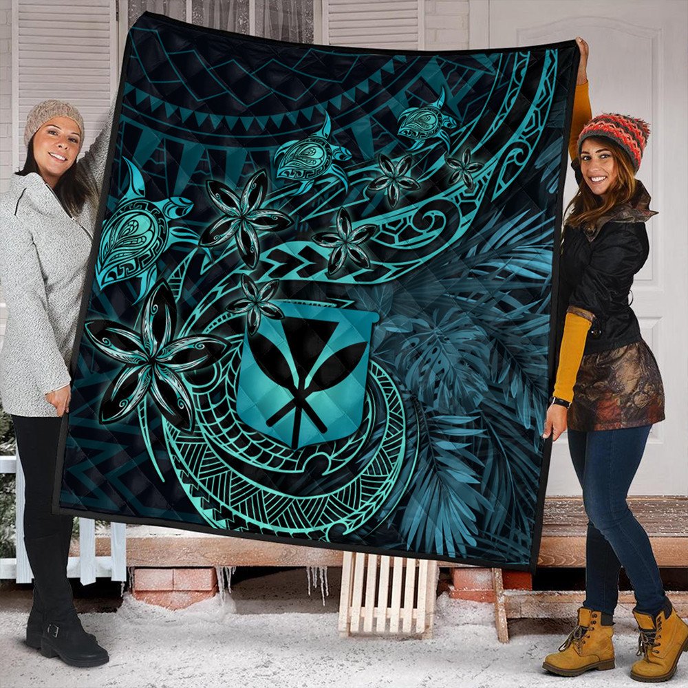 Wonder Print Shop Home Set - Hawaii Kanaka Maoli Turquoise Tiare Honu Quilt LT10 - Wonder Print Shop