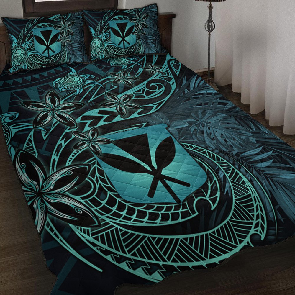 Wonder Print Shop Home Set - Hawaii Kanaka Maoli Turquoise Tiare Honu Quilt Bed Set LT10 - Wonder Print Shop
