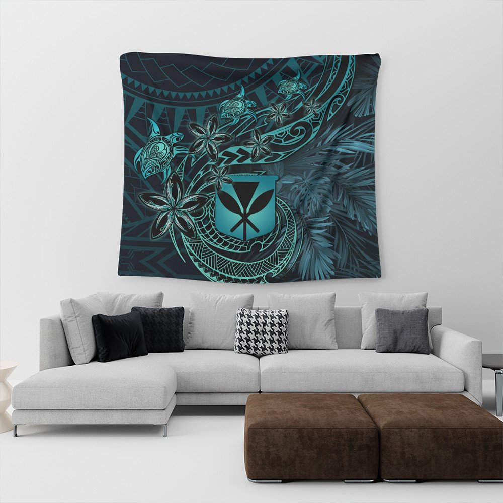 Wonder Print Shop Home Decor - Hawaii Kanaka Maoli Turquoise Tiare Honu Tapestry LT10 - Wonder Print Shop