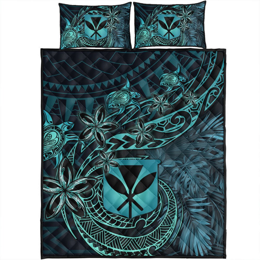 Wonder Print Shop Home Set - Hawaii Kanaka Maoli Turquoise Tiare Honu Quilt Bed Set LT10 - Wonder Print Shop