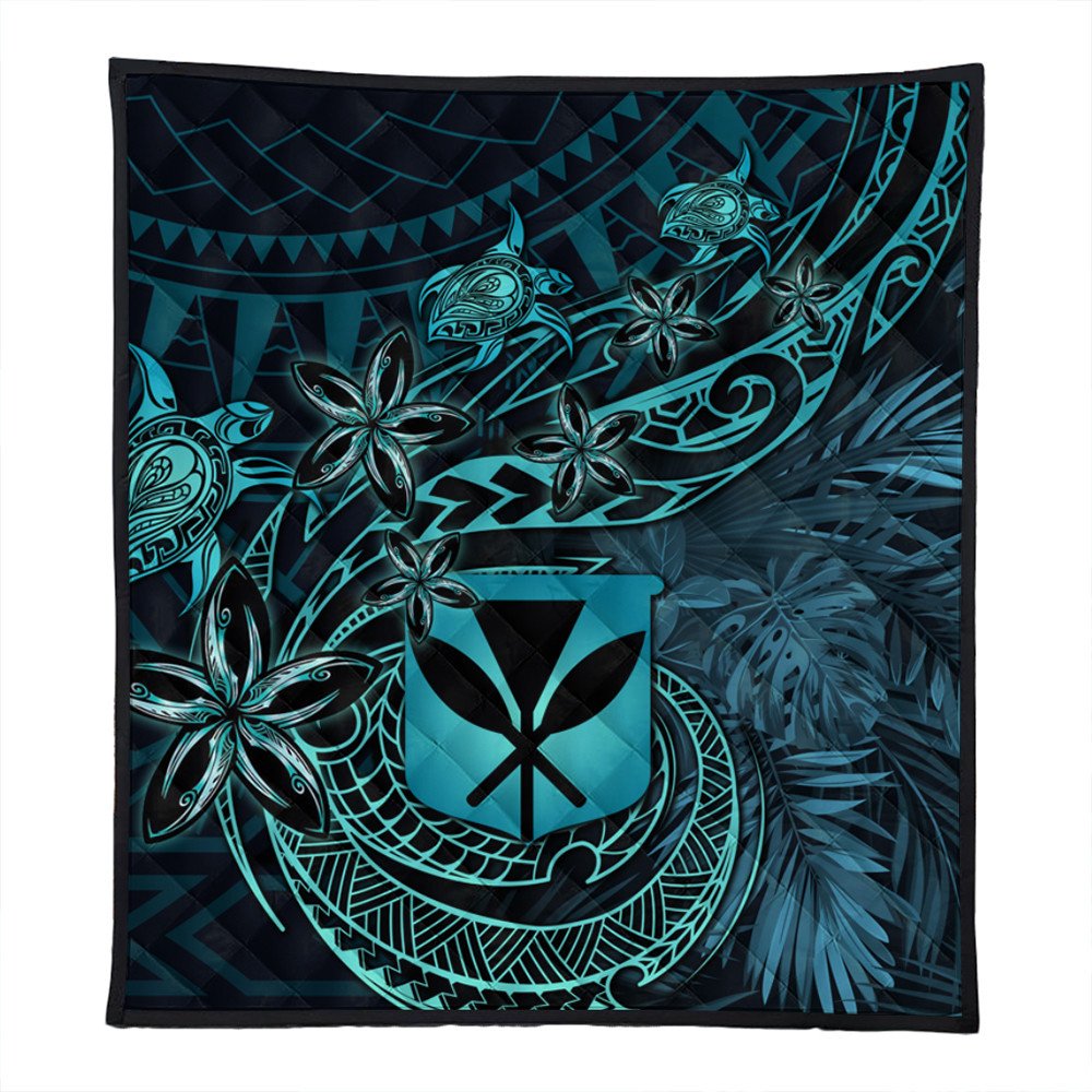 Wonder Print Shop Home Set - Hawaii Kanaka Maoli Turquoise Tiare Honu Quilt LT10 - Wonder Print Shop