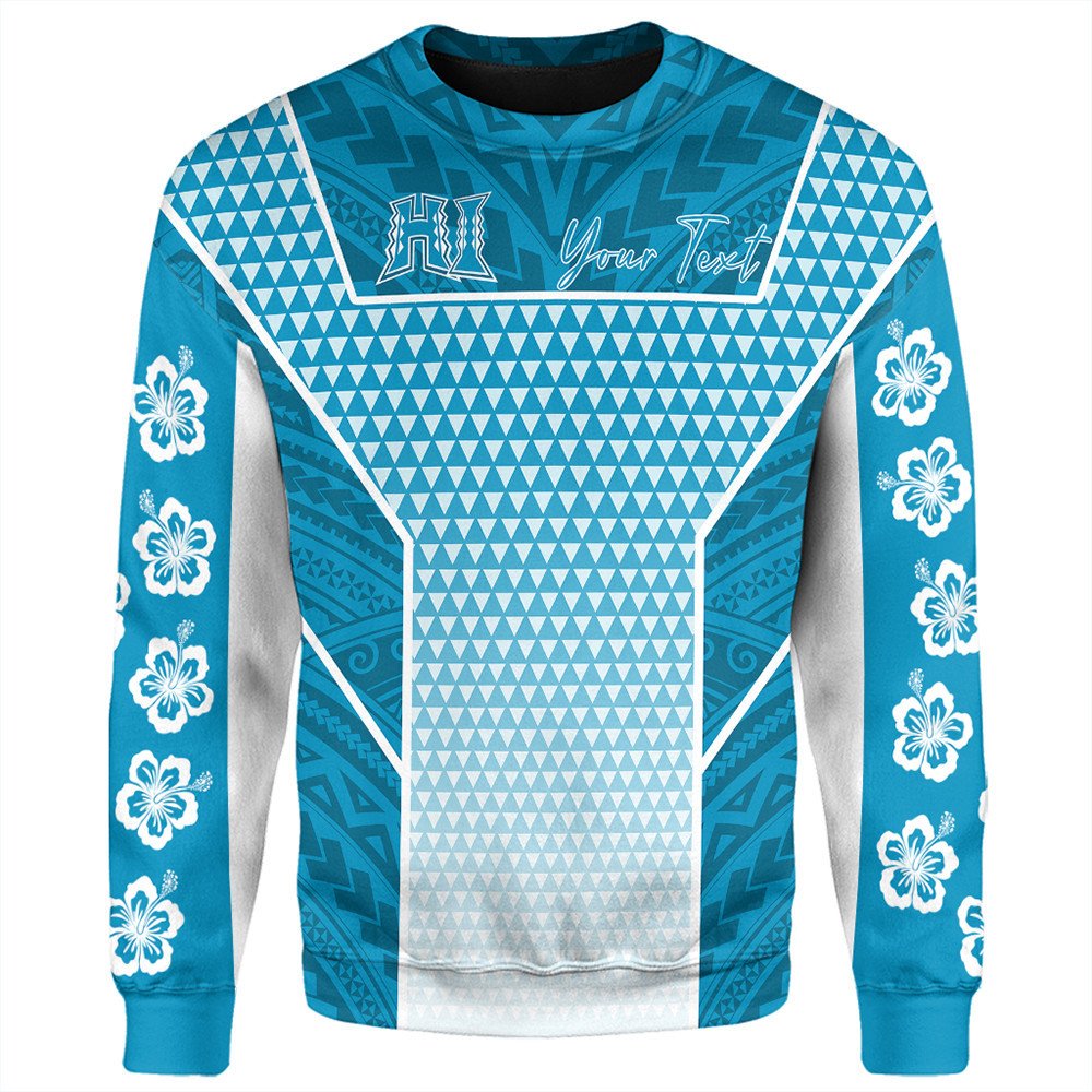 Polynesian Sweatshirt Personalized Kakau Hawaii Polynesian Blue Gradient Sweatshirt LT10 - Wonder Print Shop