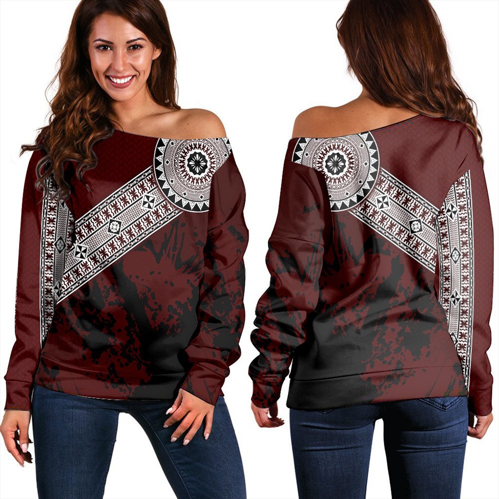 Polynesian Sweatshirt Fiji Masa Paint Style Women Off Shoulder LT10 - Wonder Print Shop