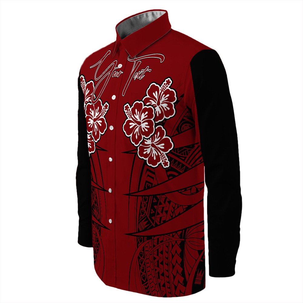 Polynesian Shirt Personalized Hawaii Spearhead Hibiscus Polynesian Long Sleeve Button Shirt LT10 - Wonder Print Shop