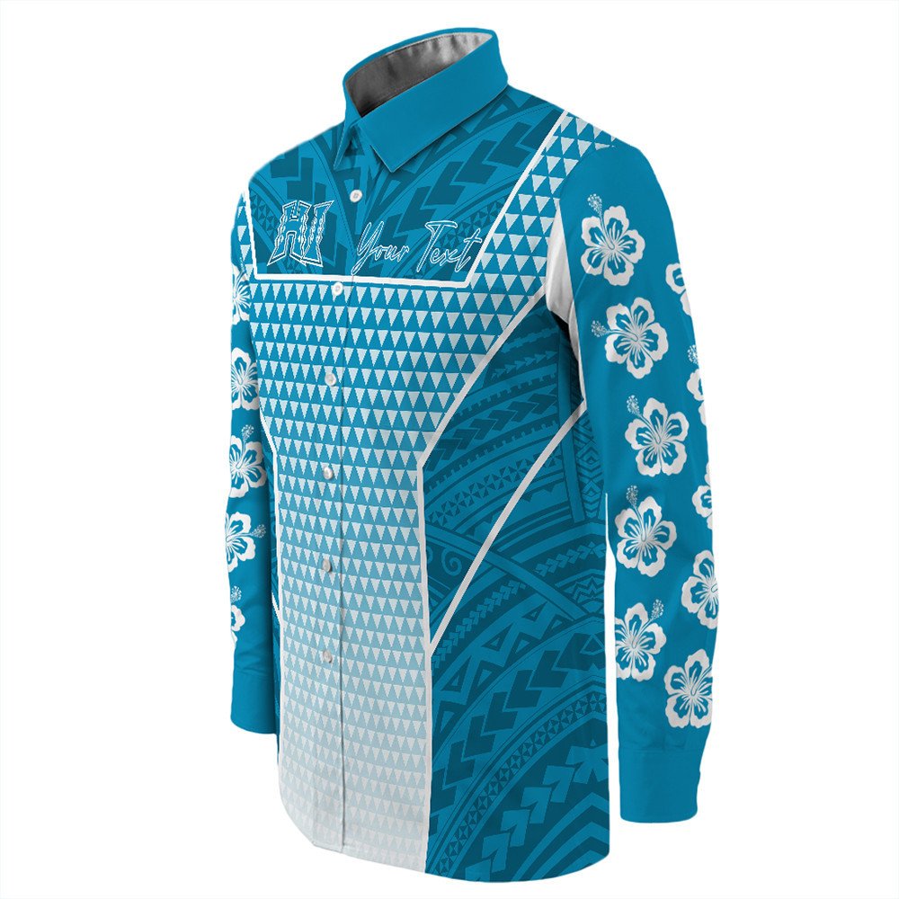 Polynesian Shirt Personalized Kakau Hawaii Polynesian Blue Gradient Long Sleeve Button Shirt LT10 - Wonder Print Shop