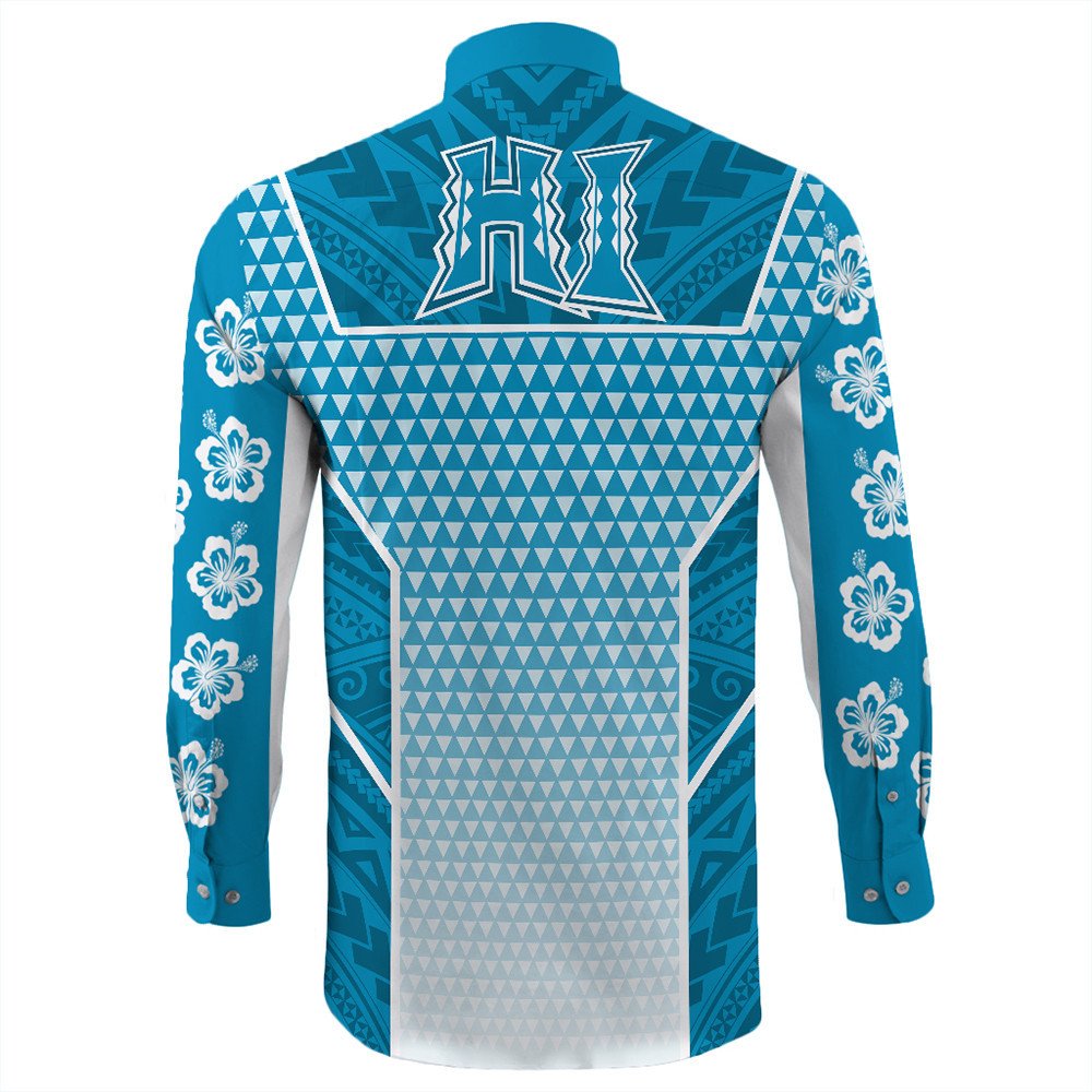 Polynesian Shirt Personalized Kakau Hawaii Polynesian Blue Gradient Long Sleeve Button Shirt LT10 - Wonder Print Shop