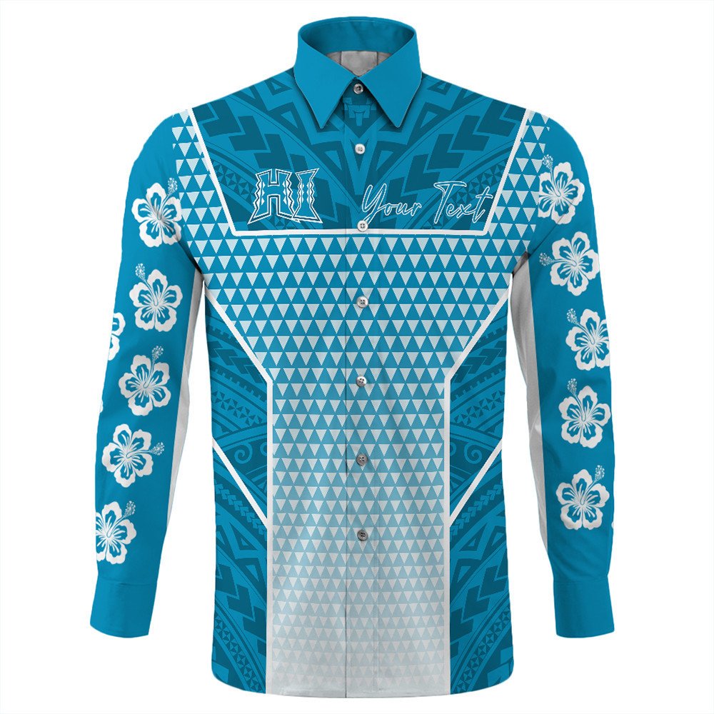 Polynesian Shirt Personalized Kakau Hawaii Polynesian Blue Gradient Long Sleeve Button Shirt LT10 - Wonder Print Shop