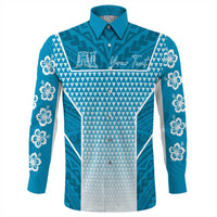 Polynesian Shirt Personalized Kakau Hawaii Polynesian Blue Gradient Long Sleeve Button Shirt LT10 - Wonder Print Shop