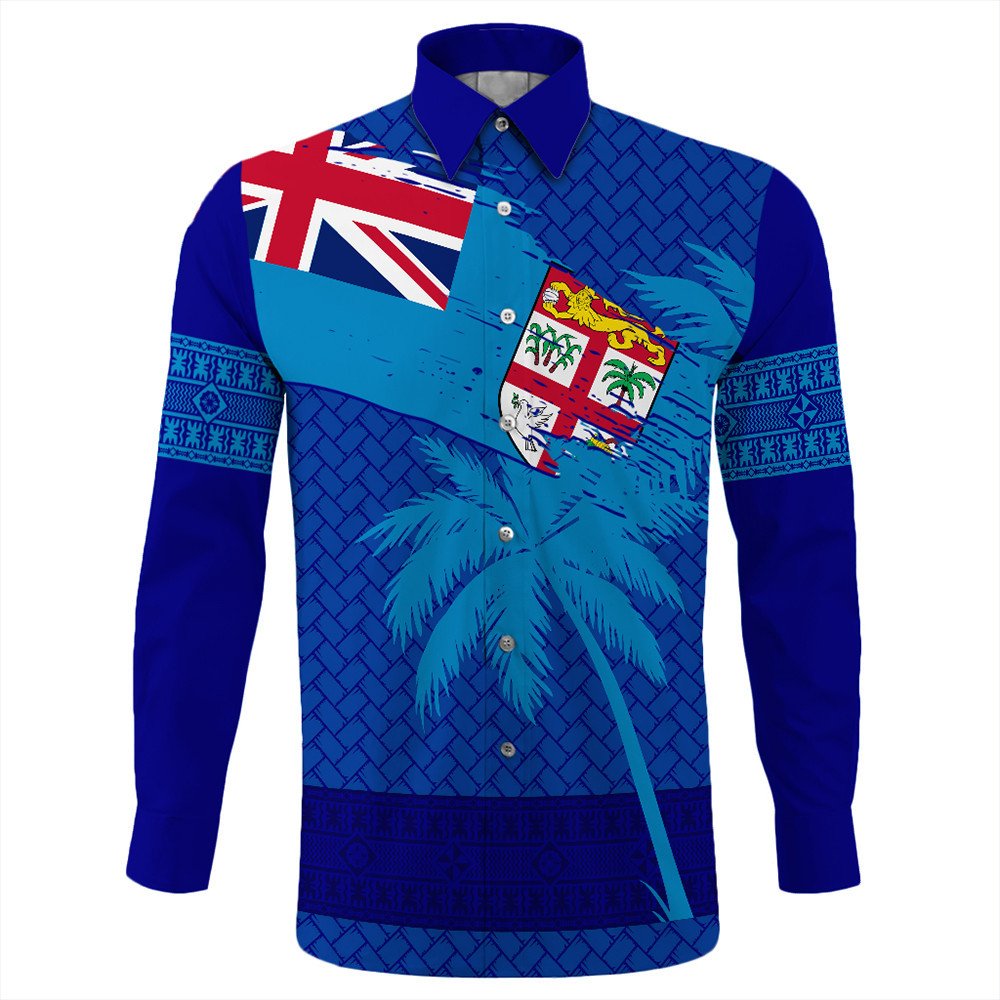 Polynesian Shirt Fiji Palm Tree Coat Of Arms Long Sleeve Button Shirt LT10 - Wonder Print Shop