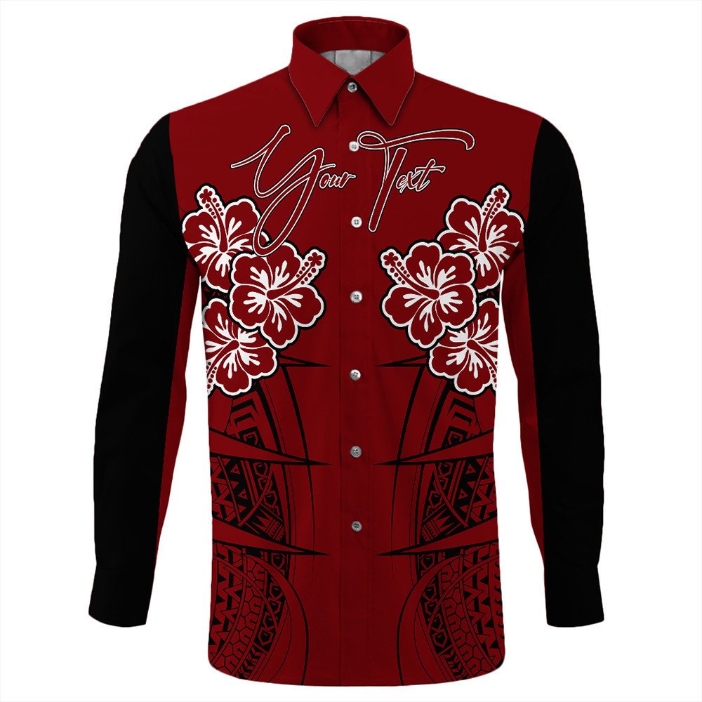 Polynesian Shirt Personalized Hawaii Spearhead Hibiscus Polynesian Long Sleeve Button Shirt LT10 - Wonder Print Shop