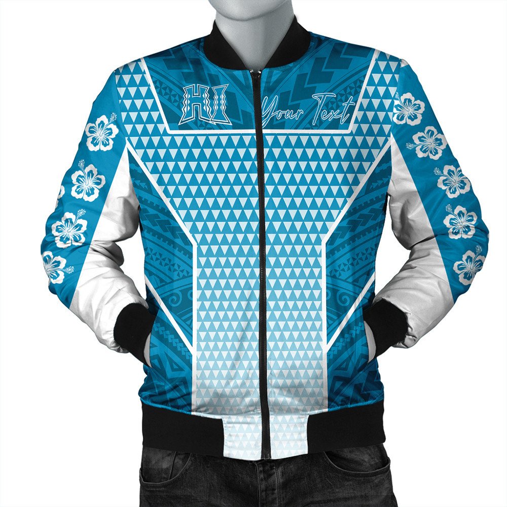 Polynesian Jacket Personalized Kakau Hawaii Polynesian Blue Gradient Bomber Jacket LT10 - Wonder Print Shop