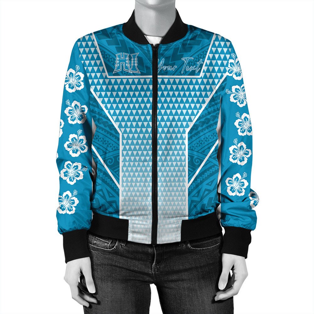 Polynesian Jacket Personalized Kakau Hawaii Polynesian Blue Gradient Bomber Jacket LT10 - Wonder Print Shop