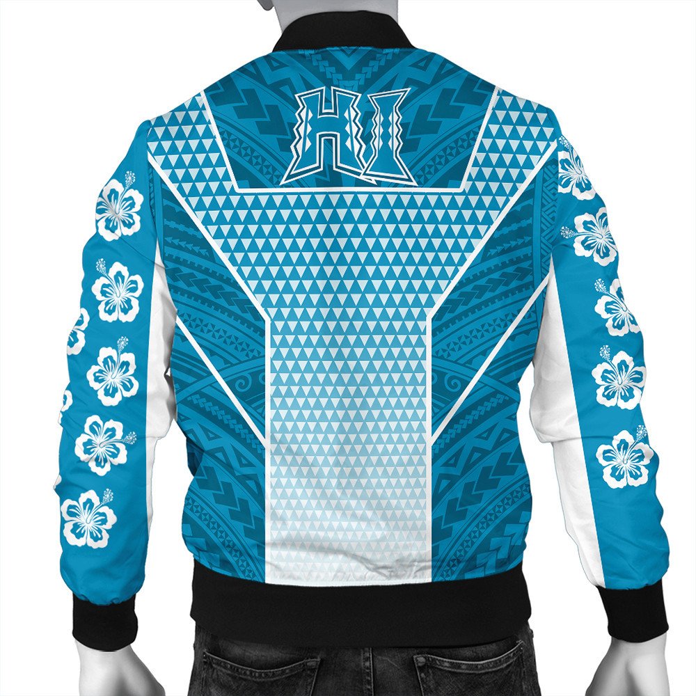 Polynesian Jacket Personalized Kakau Hawaii Polynesian Blue Gradient Bomber Jacket LT10 - Wonder Print Shop