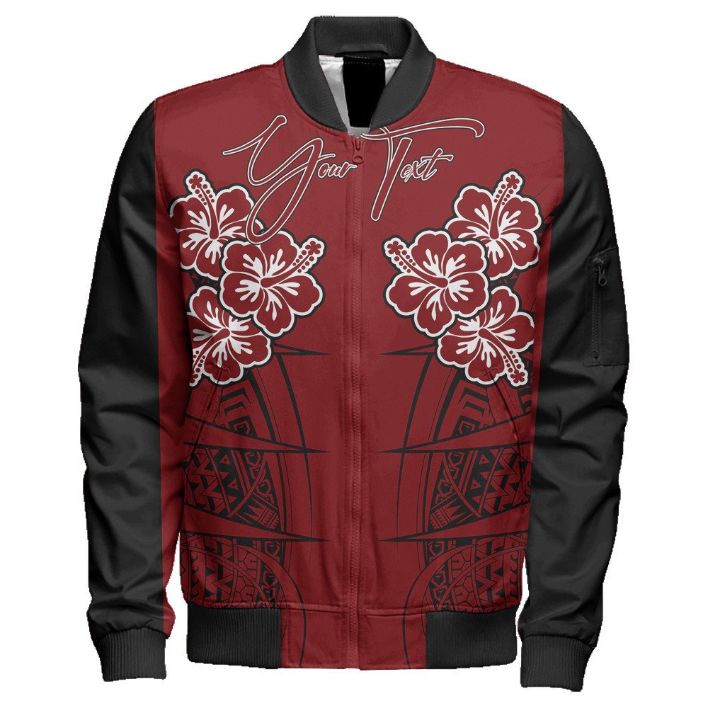 Polynesian Jacket Personalized Hawaii Spearhead Hibiscus Polynesian Sleeve Zip Bomber Jacket LT10 - Wonder Print Shop