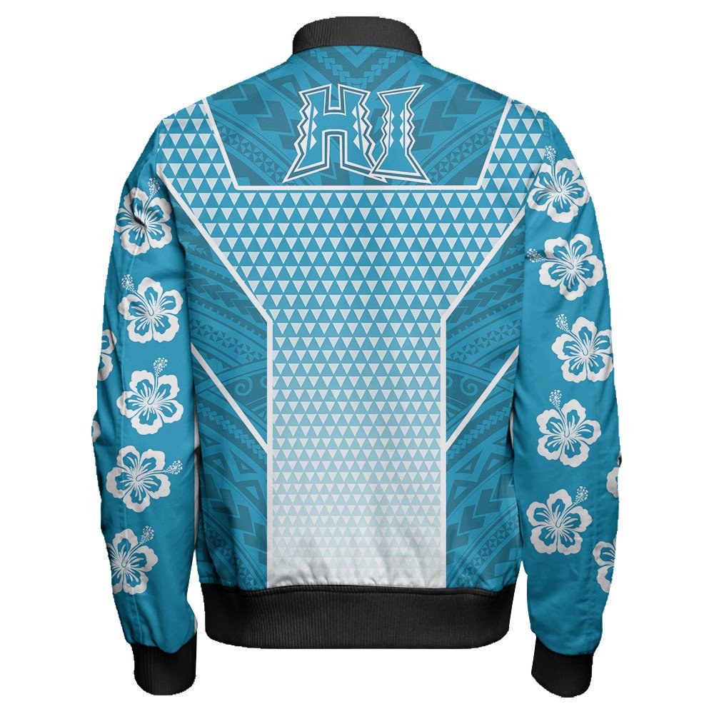 Polynesian Jacket Personalized Kakau Hawaii Polynesian Blue Gradient Sleeve Zip Bomber Jacket LT10 - Wonder Print Shop