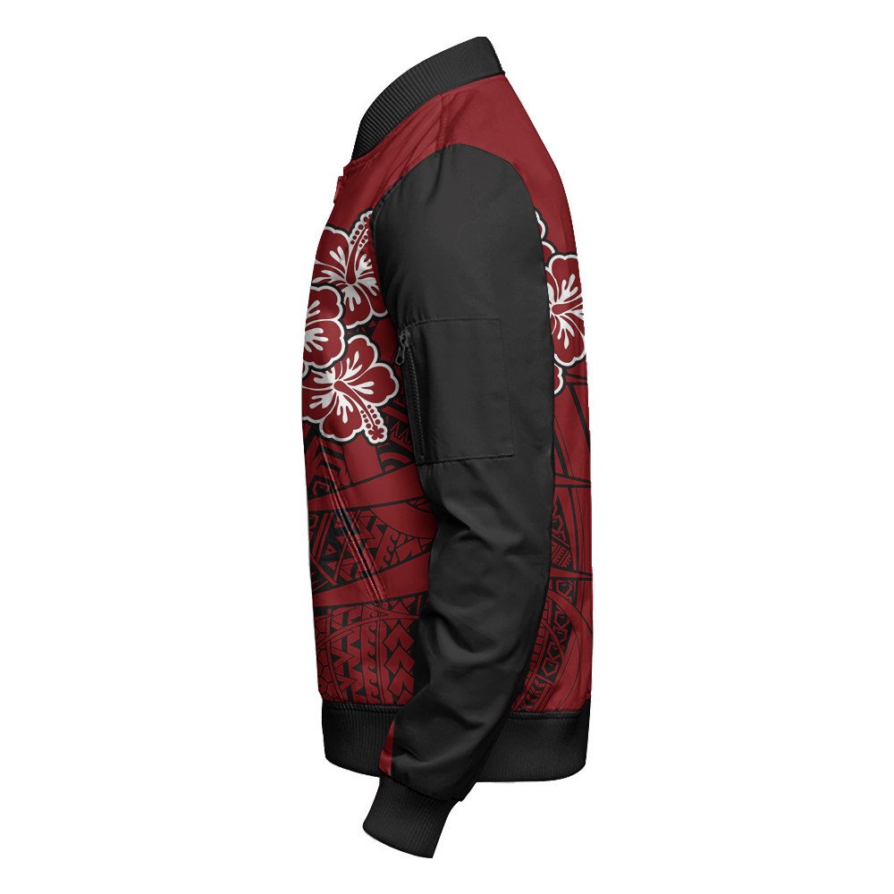Polynesian Jacket Personalized Hawaii Spearhead Hibiscus Polynesian Sleeve Zip Bomber Jacket LT10 - Wonder Print Shop