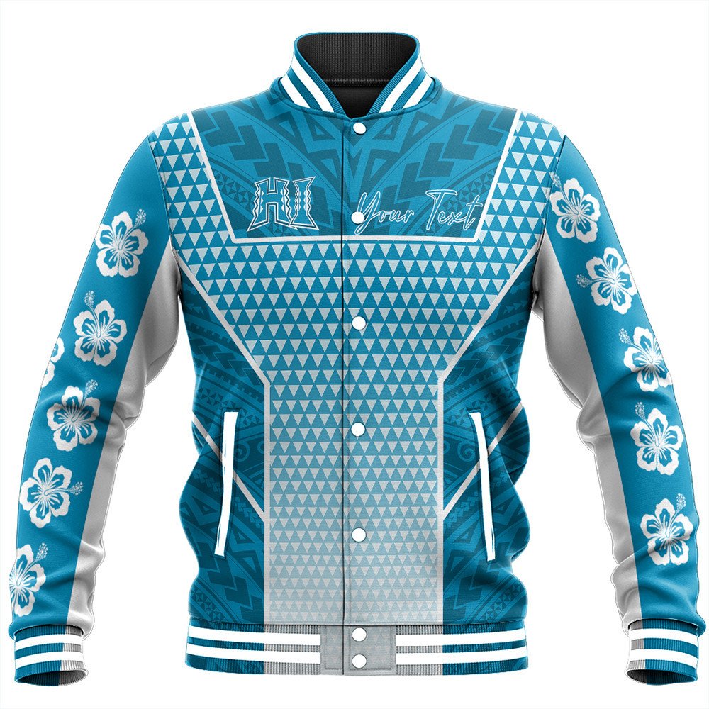 Polynesian Jacket Personalized Kakau Hawaii Polynesian Blue Gradient Baseball Jacket LT10 - Wonder Print Shop
