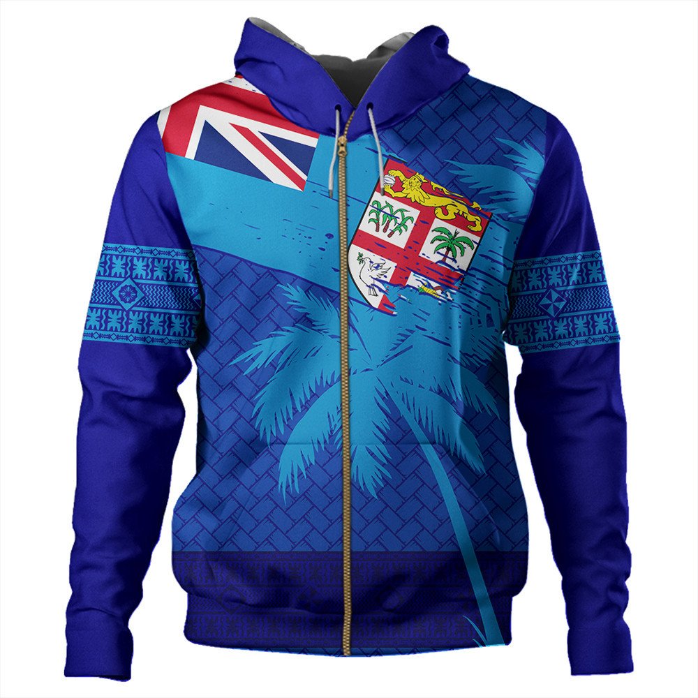 Polynesian Hoodie Fiji Palm Tree Zip Hoodie Coat Of Arms LT10 - Wonder Print Shop