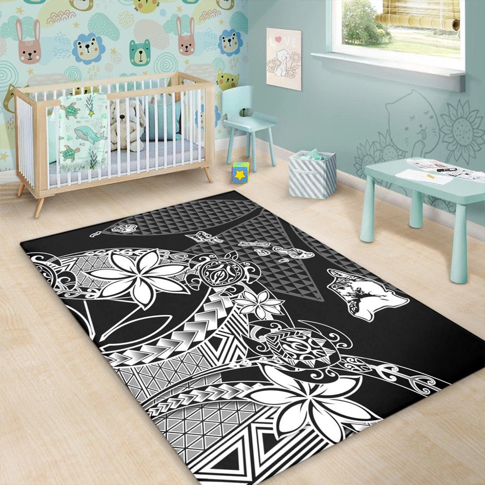 Polynesian Home Set Kanaka Black Kakau Hawaiian Area Rug LT10 - Wonder Print Shop