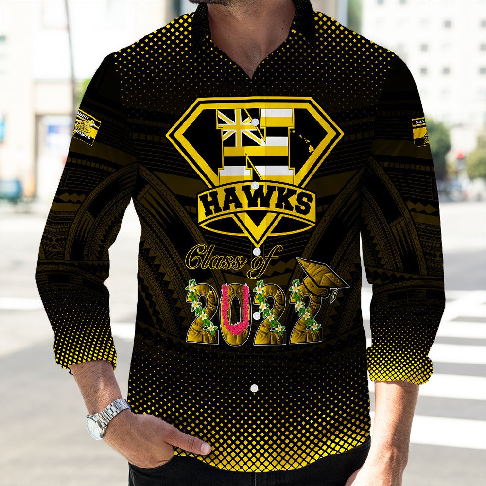 Polynesian Shirt Personalized Hawaii Class Of Nanakuli Golden Hawks Long Sleeve Button Shirt LT10 - Wonder Print Shop