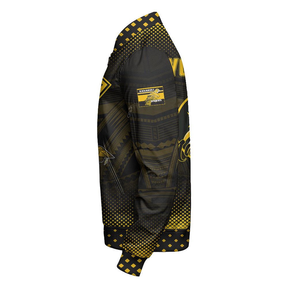 Polynesian Jacket Personalized Hawaii Class Of Nanakuli Golden Hawks Sleeve Zip Bomber Jacket LT10 - Wonder Print Shop