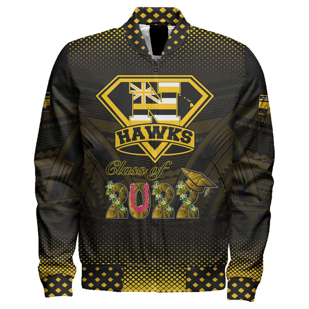 Polynesian Jacket Personalized Hawaii Class Of Nanakuli Golden Hawks Sleeve Zip Bomber Jacket LT10 - Wonder Print Shop