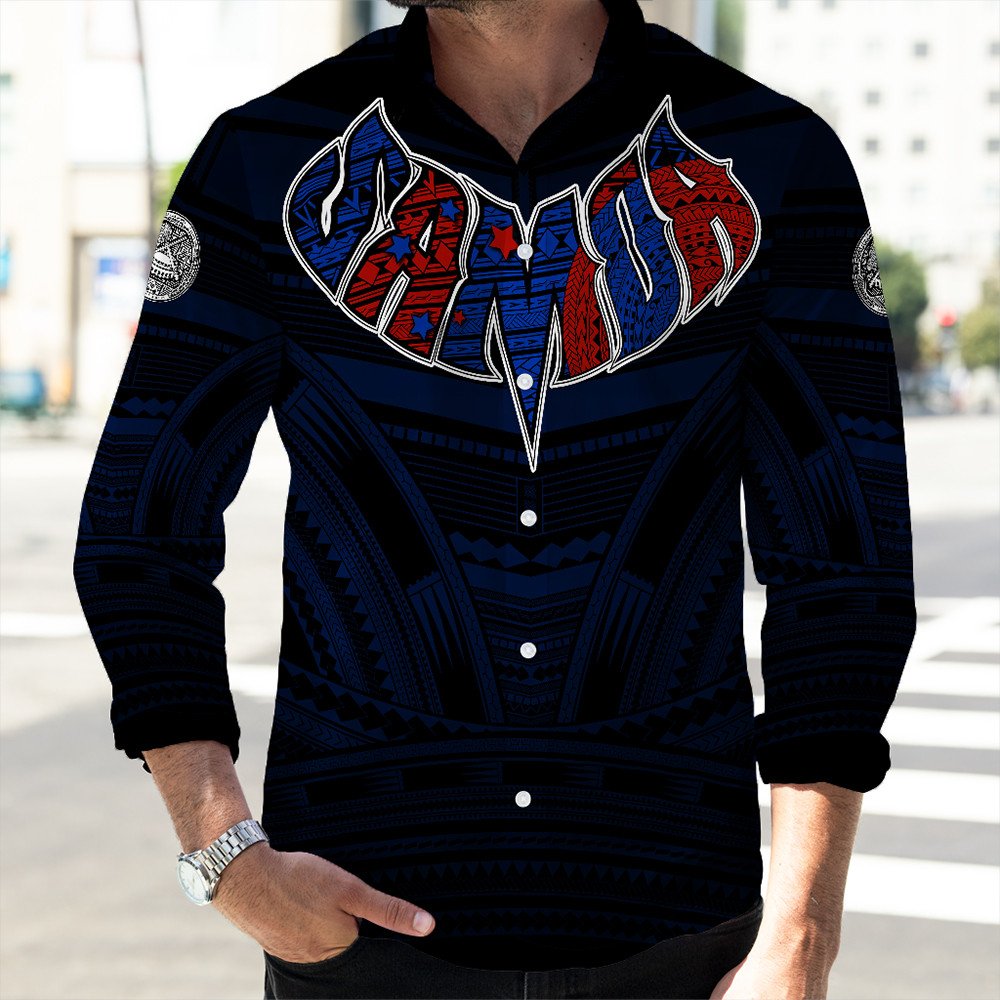 Polynesian Shirt American Samoa Forever Long Sleeve Button Shirt LT10 - Wonder Print Shop