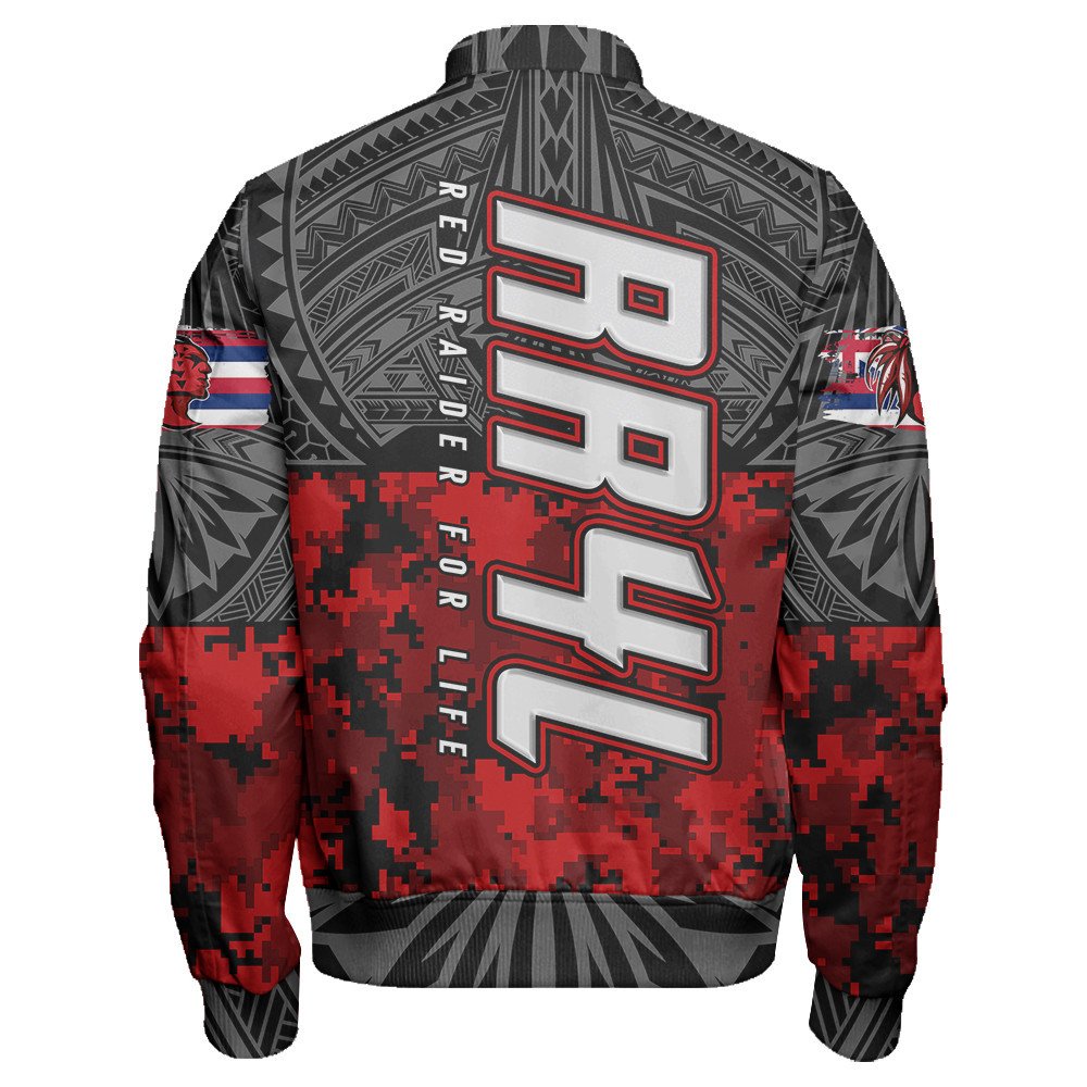 Polynesian Jacket Red Raider For Life Sleeve Zip Bomber Jacket LT10 - Wonder Print Shop