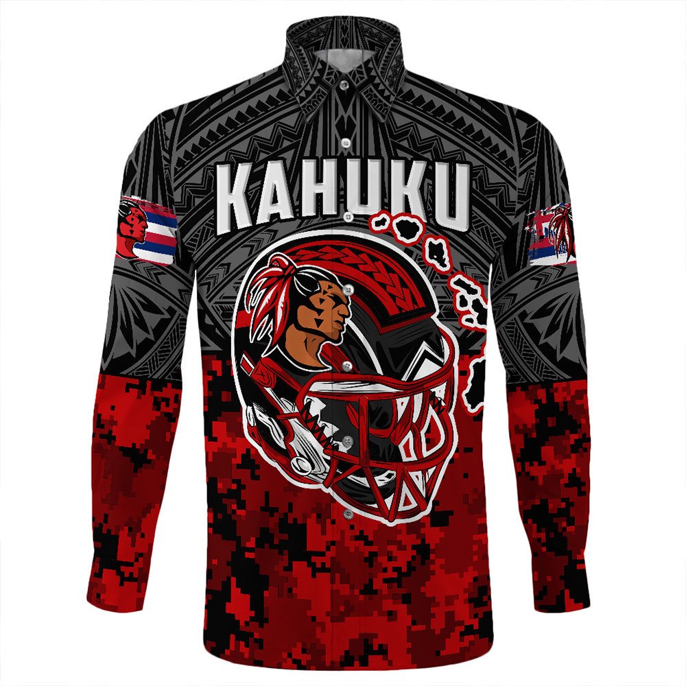 Polynesian Shirt Red Raider For Life Long Sleeve Button Shirt LT10 - Wonder Print Shop