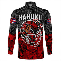 Polynesian Shirt Red Raider For Life Long Sleeve Button Shirt LT10 - Wonder Print Shop