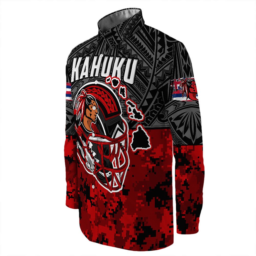Polynesian Shirt Red Raider For Life Long Sleeve Button Shirt LT10 - Wonder Print Shop