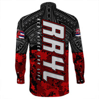 Polynesian Shirt Red Raider For Life Long Sleeve Button Shirt LT10 - Wonder Print Shop