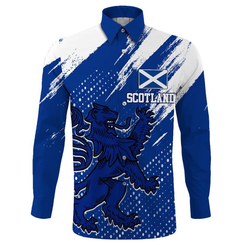 (Custom Text) Scotland Lion Grunge Long Sleeve Button Shirt RLT12 - Wonder Print Shop