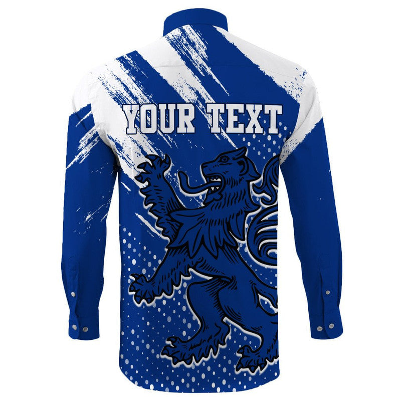 (Custom Text) Scotland Lion Grunge Long Sleeve Button Shirt RLT12 - Wonder Print Shop