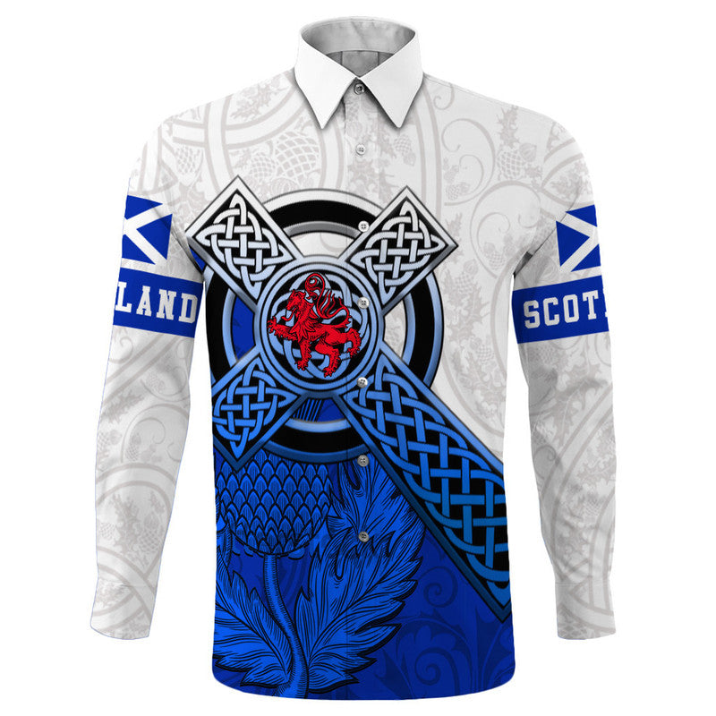 Scotland Pattern Thistle Long Sleeve Button Shirt RLT12 - Wonder Print Shop
