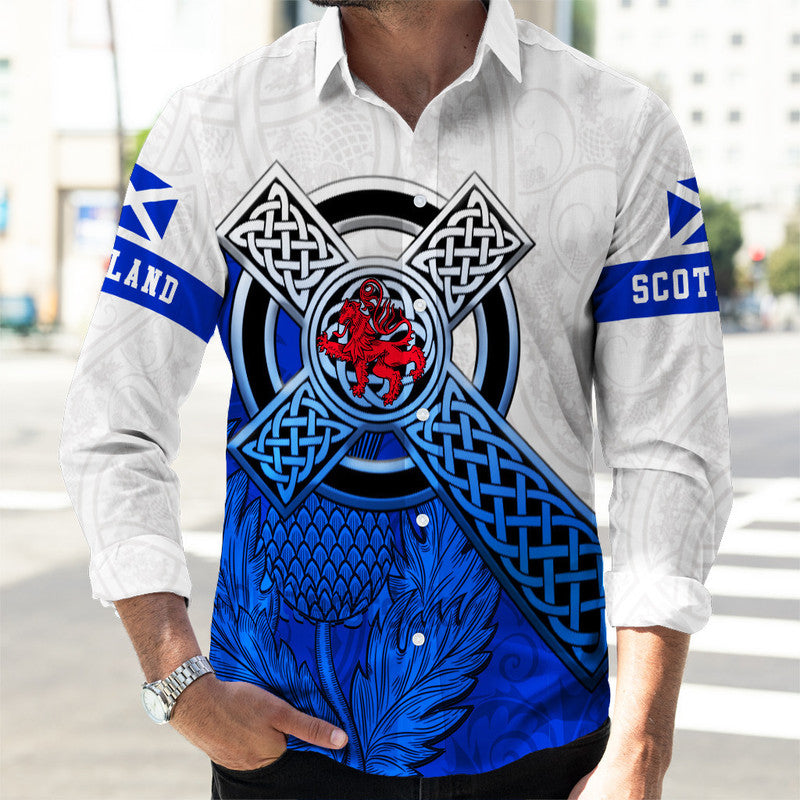 Scotland Pattern Thistle Long Sleeve Button Shirt RLT12 - Wonder Print Shop
