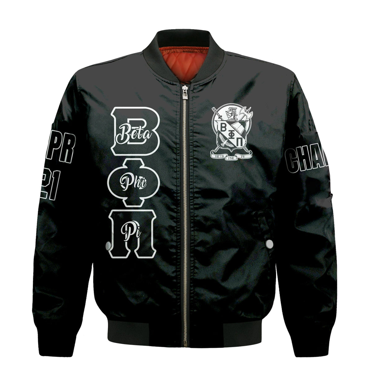 (Custom) Wonder Print Shop Jacket - Beta Phi Pi Sleeve Zip Bomber Jacket RLT8 - Wonder Print Shop