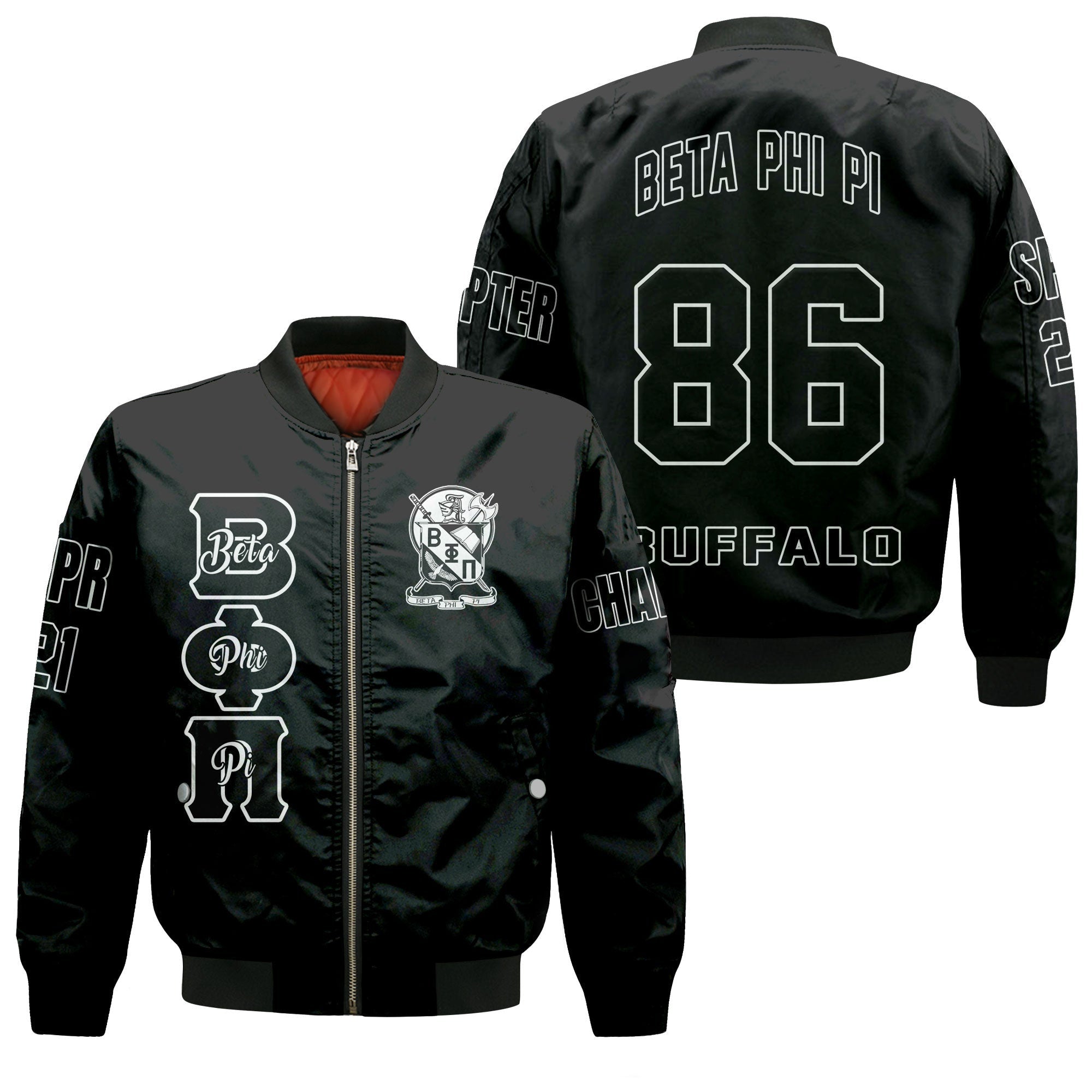 (Custom) Wonder Print Shop Jacket - Beta Phi Pi Sleeve Zip Bomber Jacket RLT8 - Wonder Print Shop